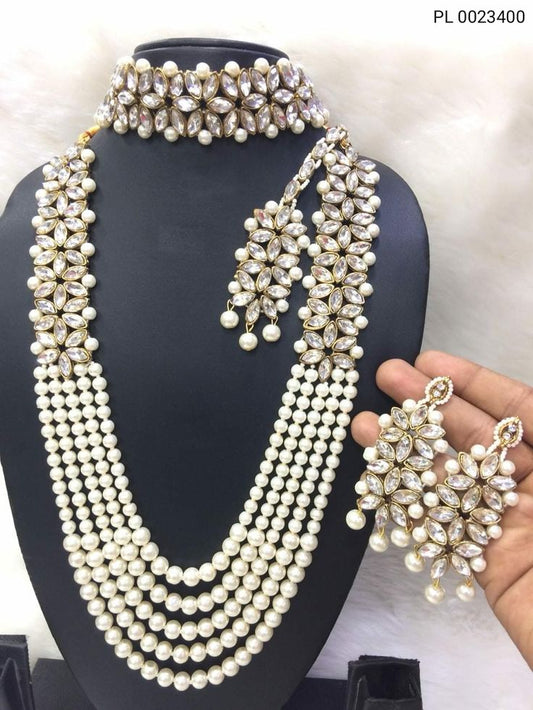 White Pearl Mala Necklace Set