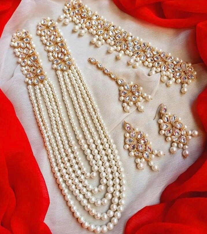 White Pearl Mala Necklace Set